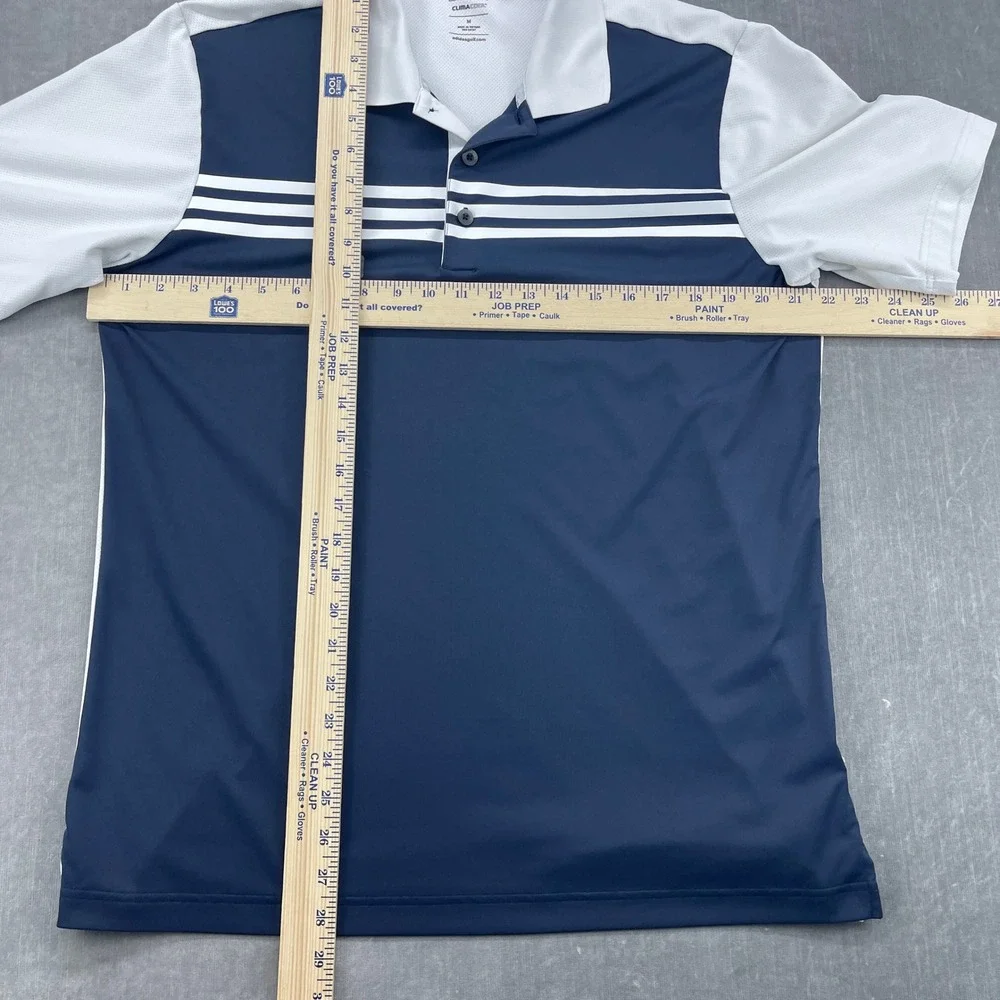 Adidas‎ Mens Medium Navy White Polo Shirt ClimaCool Champions Golf Club Striped